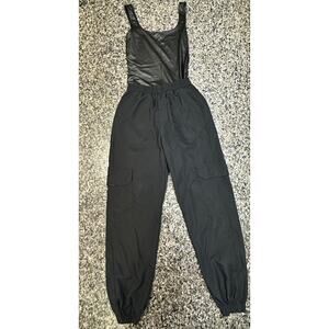 Black Jogger and Leather Bodysuit - Stylish Activewear Set